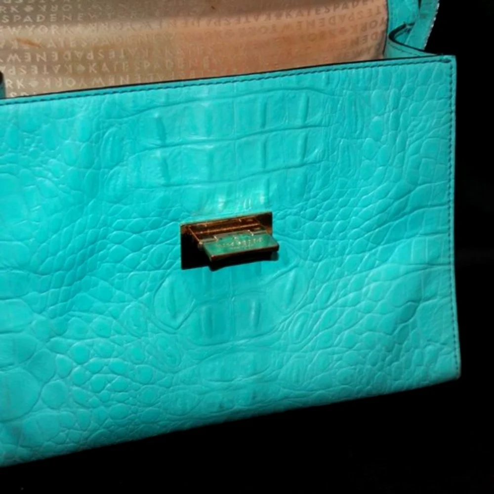 Kate Spade New York Turquoise Crocodile Print Leather Shoulder Bag